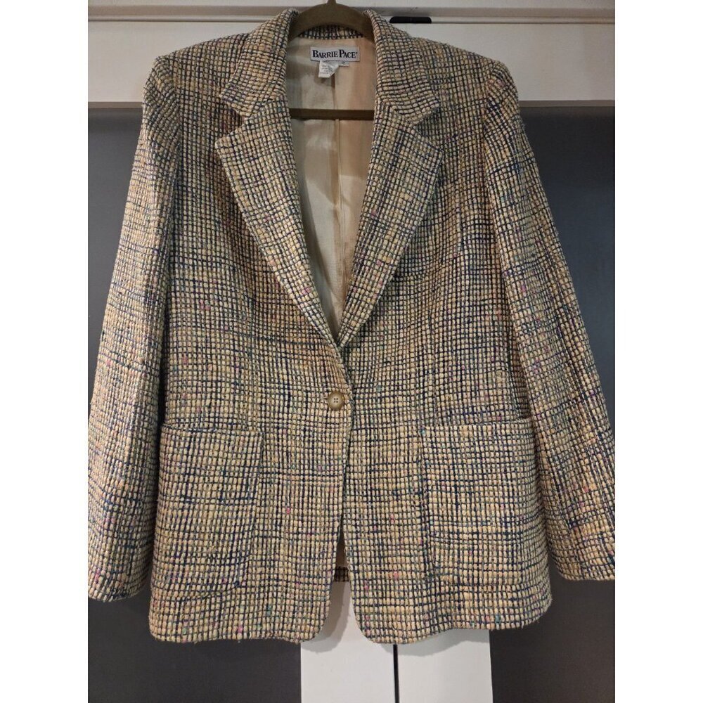 Barrie Pace Silk Tweed Blazer Women’s Size 12 Fits 8/10 Woven Jacket Made USA - Picture 2 of 13